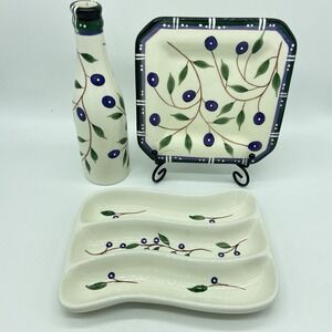 Gift Co Olive‎ Print 3 pc Ceramic Vintage Serving Set Tuscan Mediterranean Decor